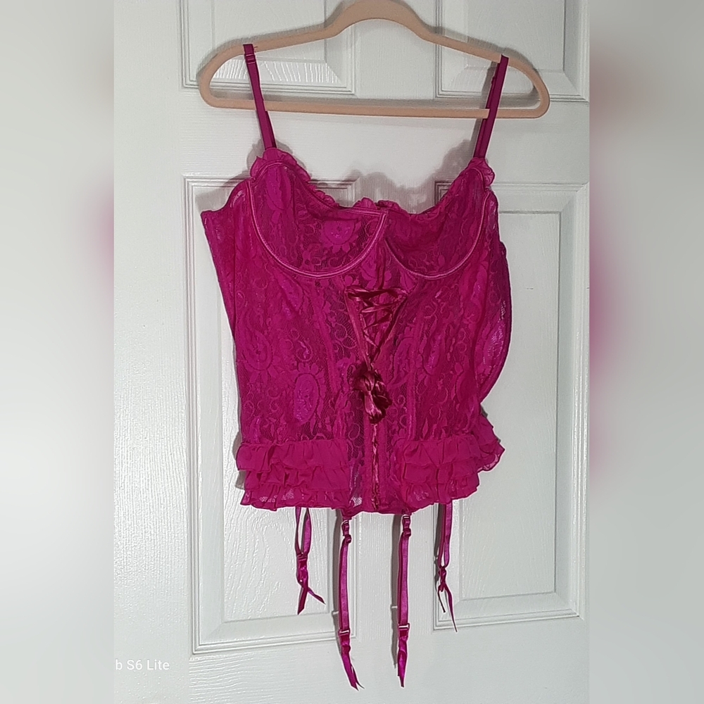 SEVEN IT'S MIDNIGHT Pink Lace Corset Top SIZE 3X.